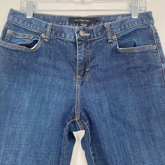 Calvin Klein Flare Bootcut Blue Jeans Women's Size 10 Stretch‎ embroidery - Picture 4 of 16